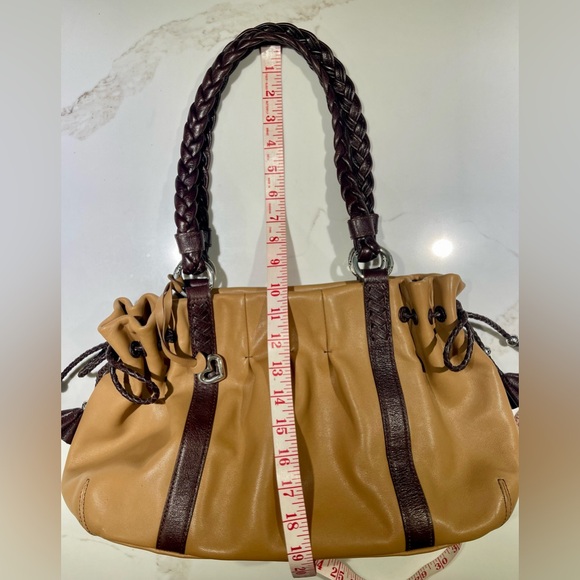 BRIGHTON Leather Shoulder Bag, Braided handles, Camel with brown trim - Picture 7 of 14